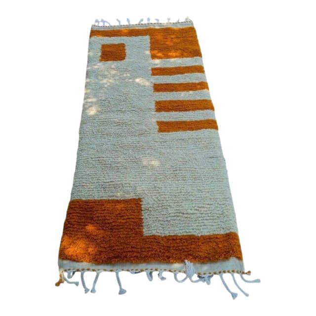 Ręcznie tkany dywan 140x260 cm, wełna, pomarańczowy, biały, Maroko - WYMIARY