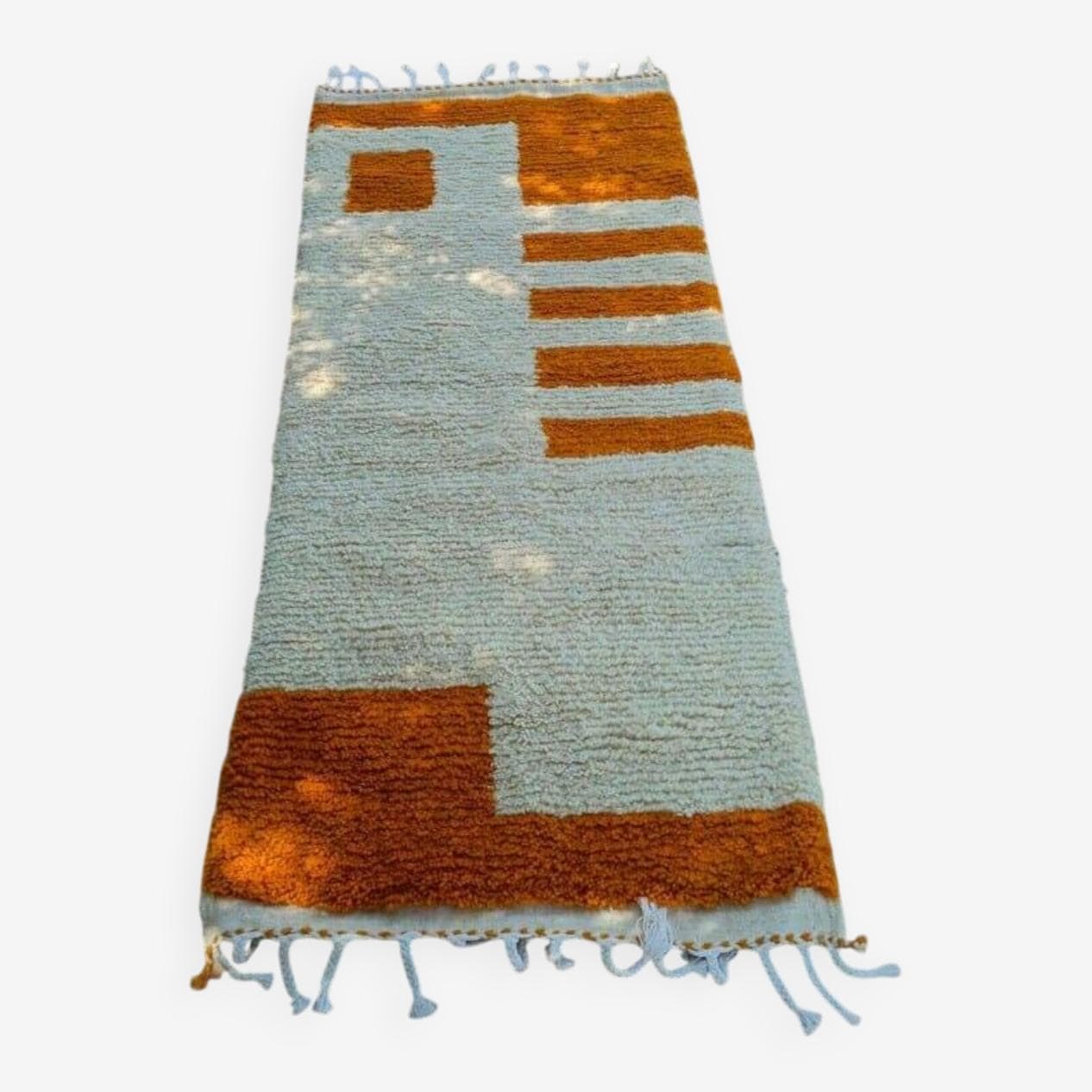 Ręcznie tkany dywan 140x260 cm, wełna, pomarańczowy, biały, Maroko - 204957