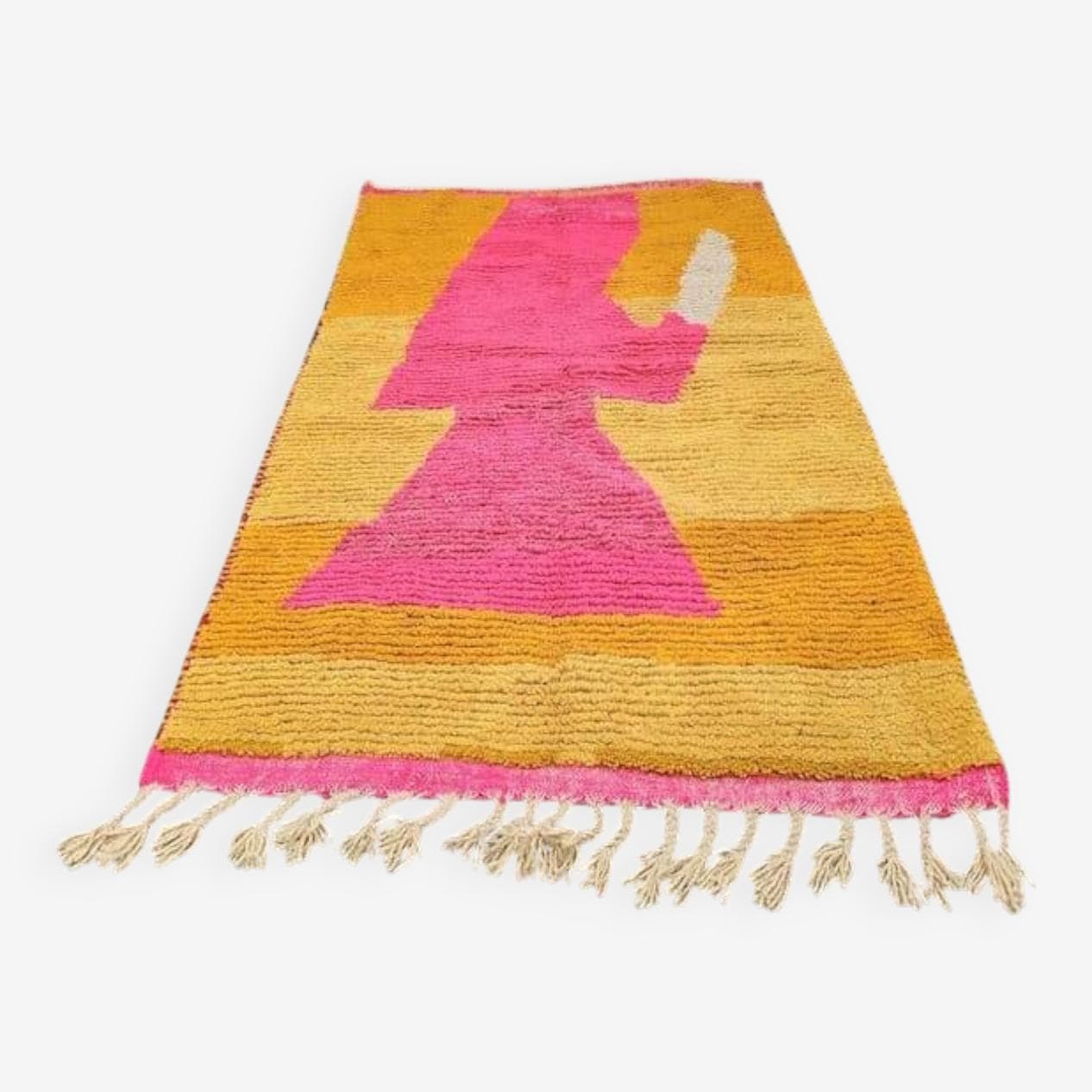 Ręcznie tkany dywan 100x200 cm, wełna, żółty, pomarańczowy, różowy, beżowy, szary, Maroko - 204909