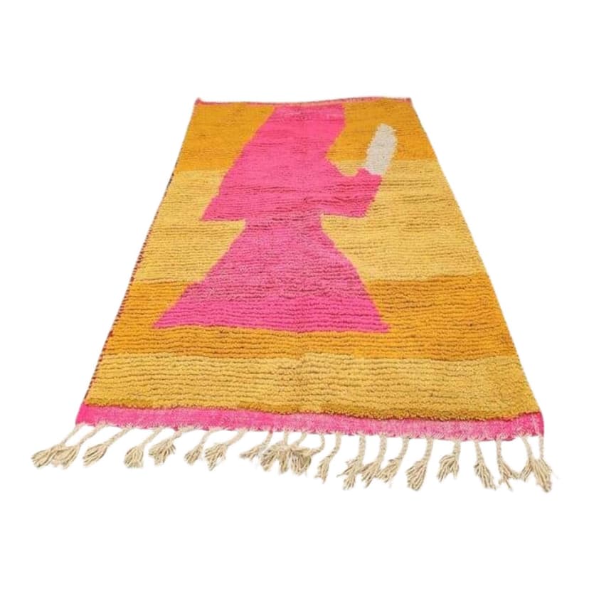 Ręcznie tkany dywan 100x200 cm, wełna, żółty, pomarańczowy, różowy, beżowy, szary, Maroko