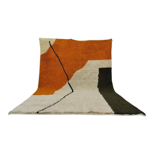 Ręcznie tkany dywan 150x250 cm, wełna, pomarańczowy, kremowy, zielony, czarny, Maroko - WYMIARY