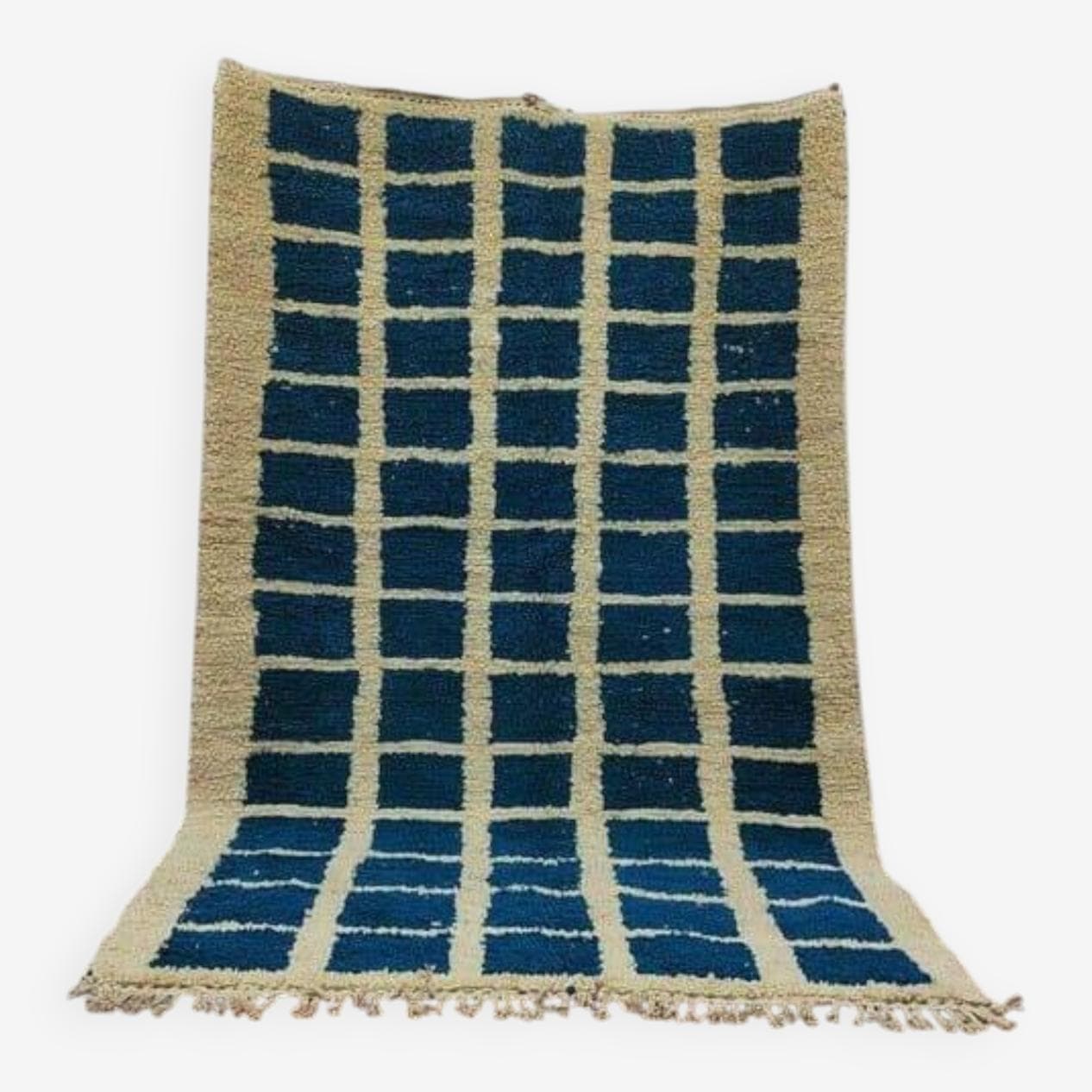 Ręcznie tkany dywan 160x250 cm, wełna, niebieski, kość słoniowa, Maroko - 204826