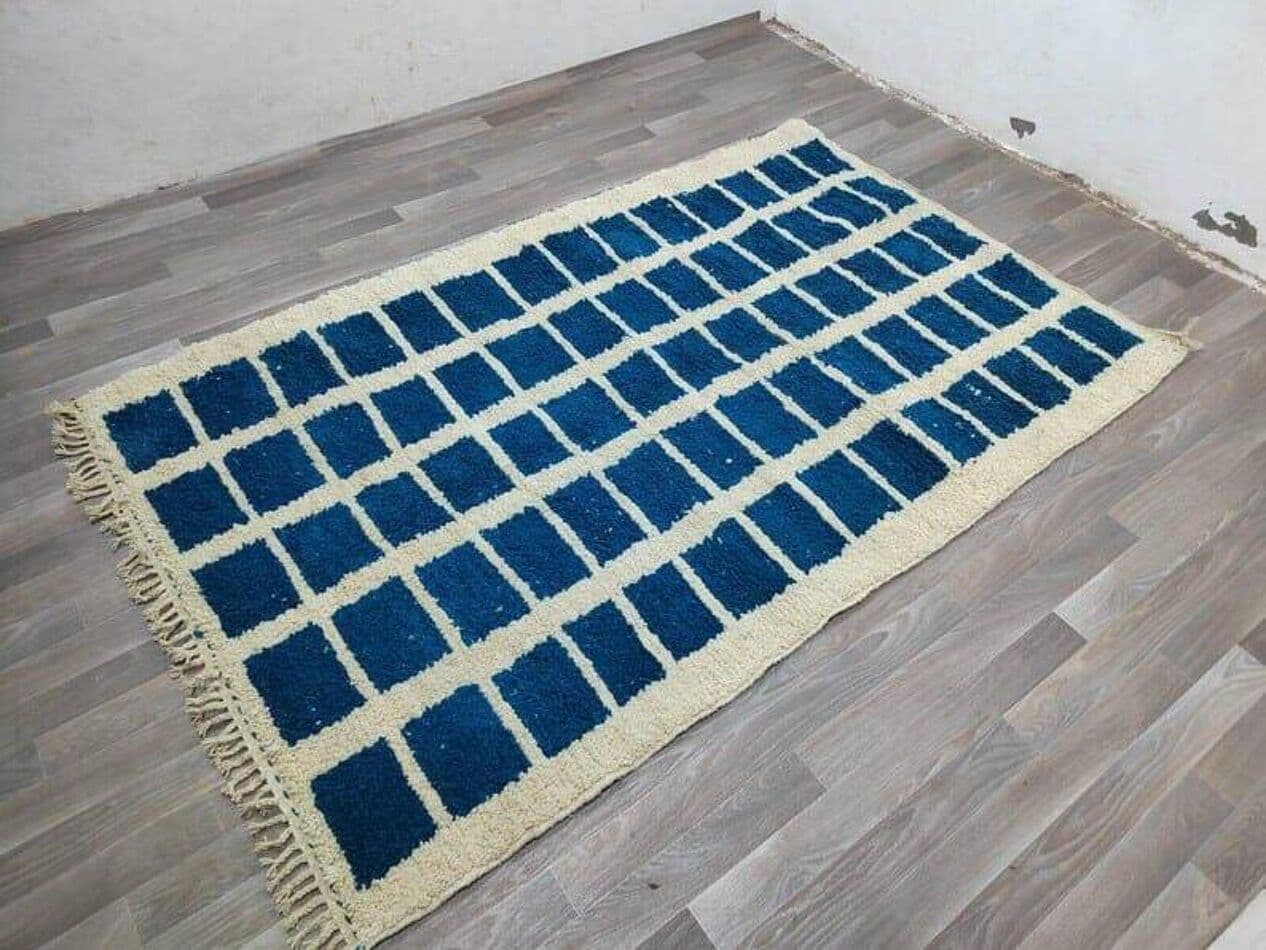 Ręcznie tkany dywan 160x250 cm, wełna, niebieski, kość słoniowa, Maroko - 204831