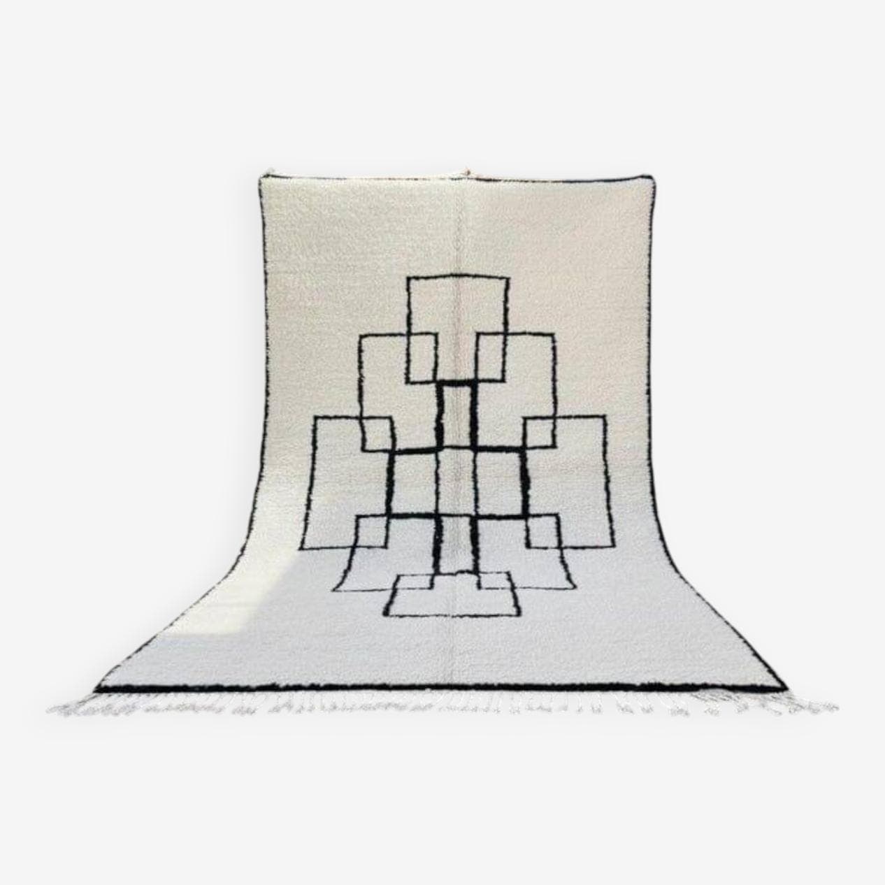 Ręcznie tkany dywan 150x250 cm, wełna, biały, czarny, Maroko - 204819