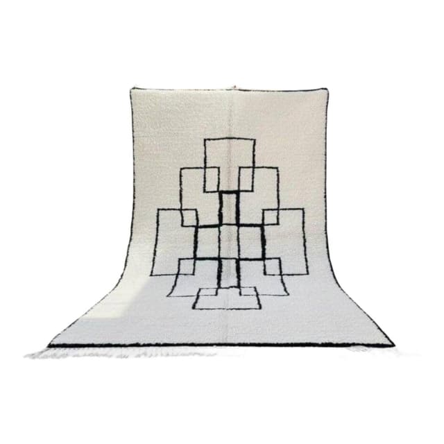 Ręcznie tkany dywan 150x250 cm, wełna, biały, czarny, Maroko - WYMIARY