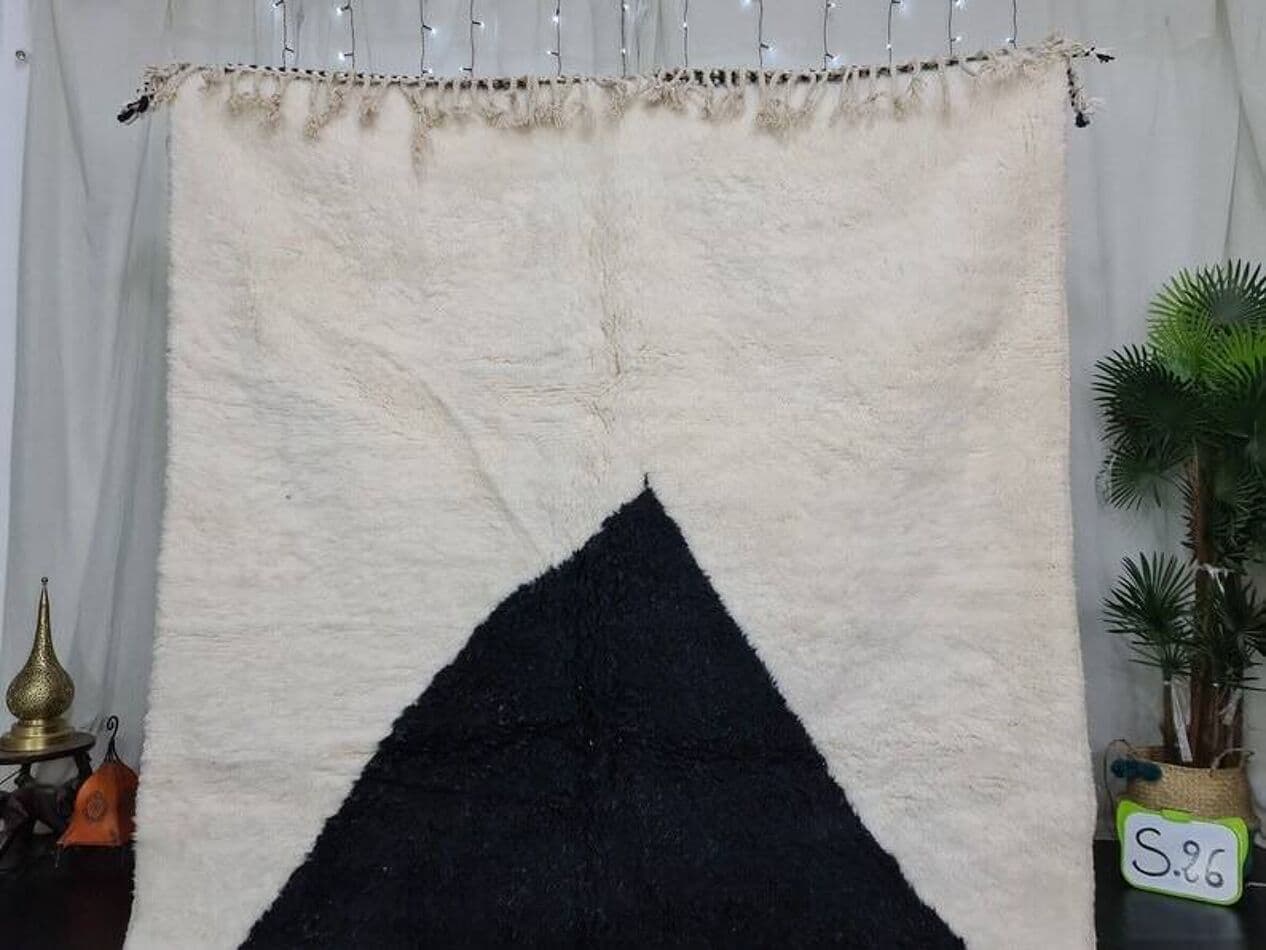 Ręcznie tkany dywan 150x250 cm, wełna, biały, czarny, Maroko - 204784