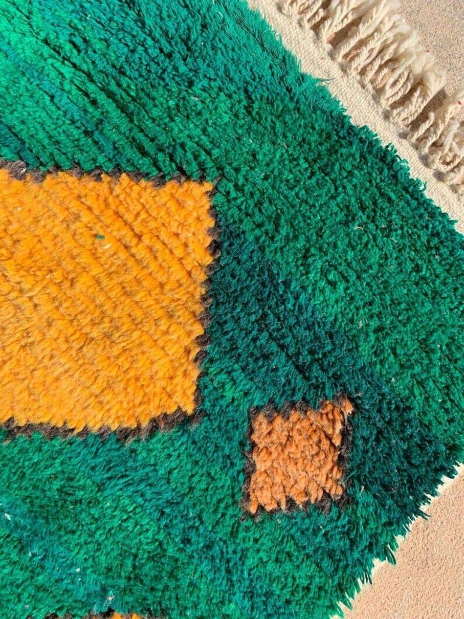 Ręcznie tkany dywan 100x200 cm, wełna, zielony, pomarańczowy, Maroko - 204781
