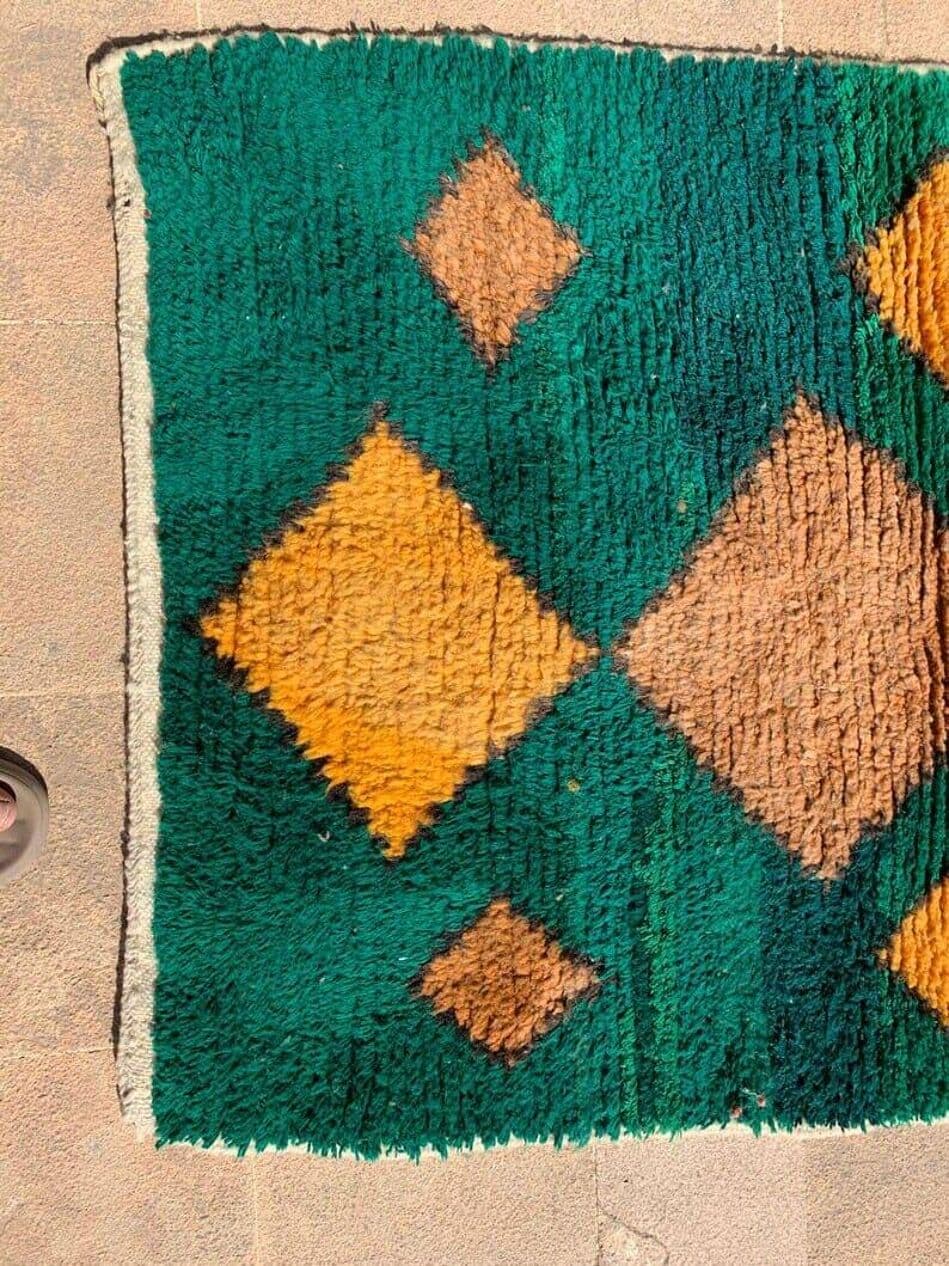 Ręcznie tkany dywan 100x200 cm, wełna, zielony, pomarańczowy, Maroko - 204778