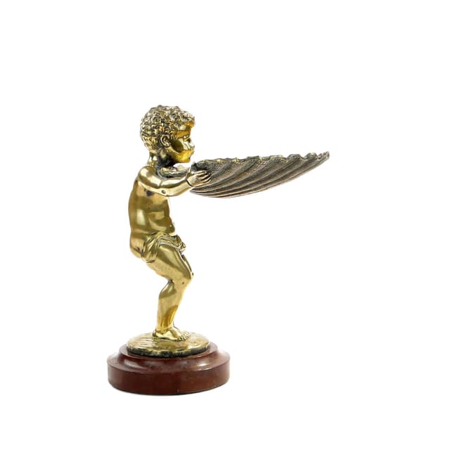 Wizytownik Blackamoor, marmur brązowy ciemny, mosiądz, proj. L. Kley, Francja, lata 20. - WYMIARY