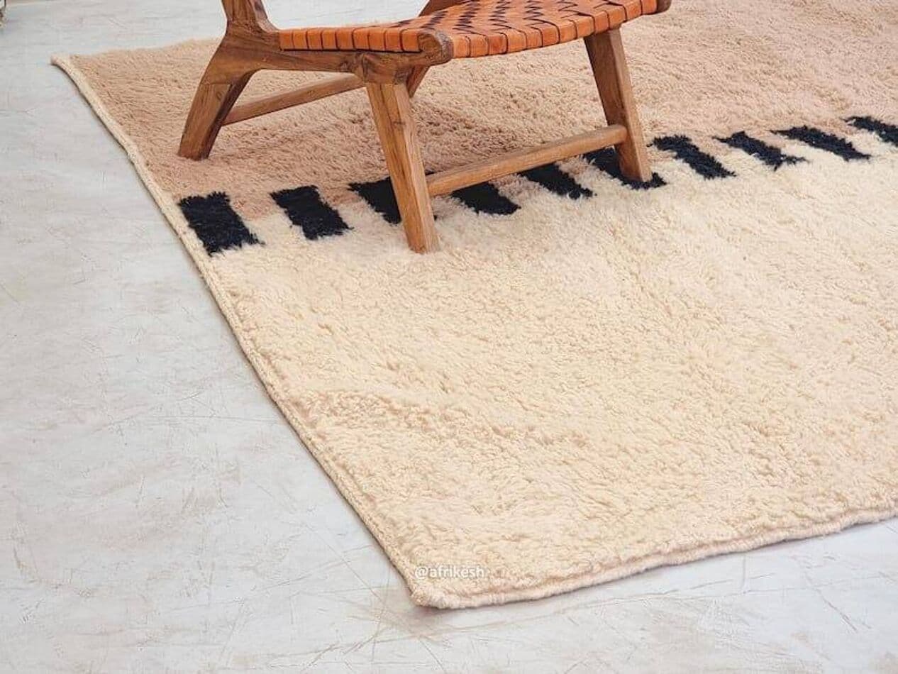 Ręcznie tkany dywan 200x300 cm, wełna, beżowy, czarny, Maroko - 204533