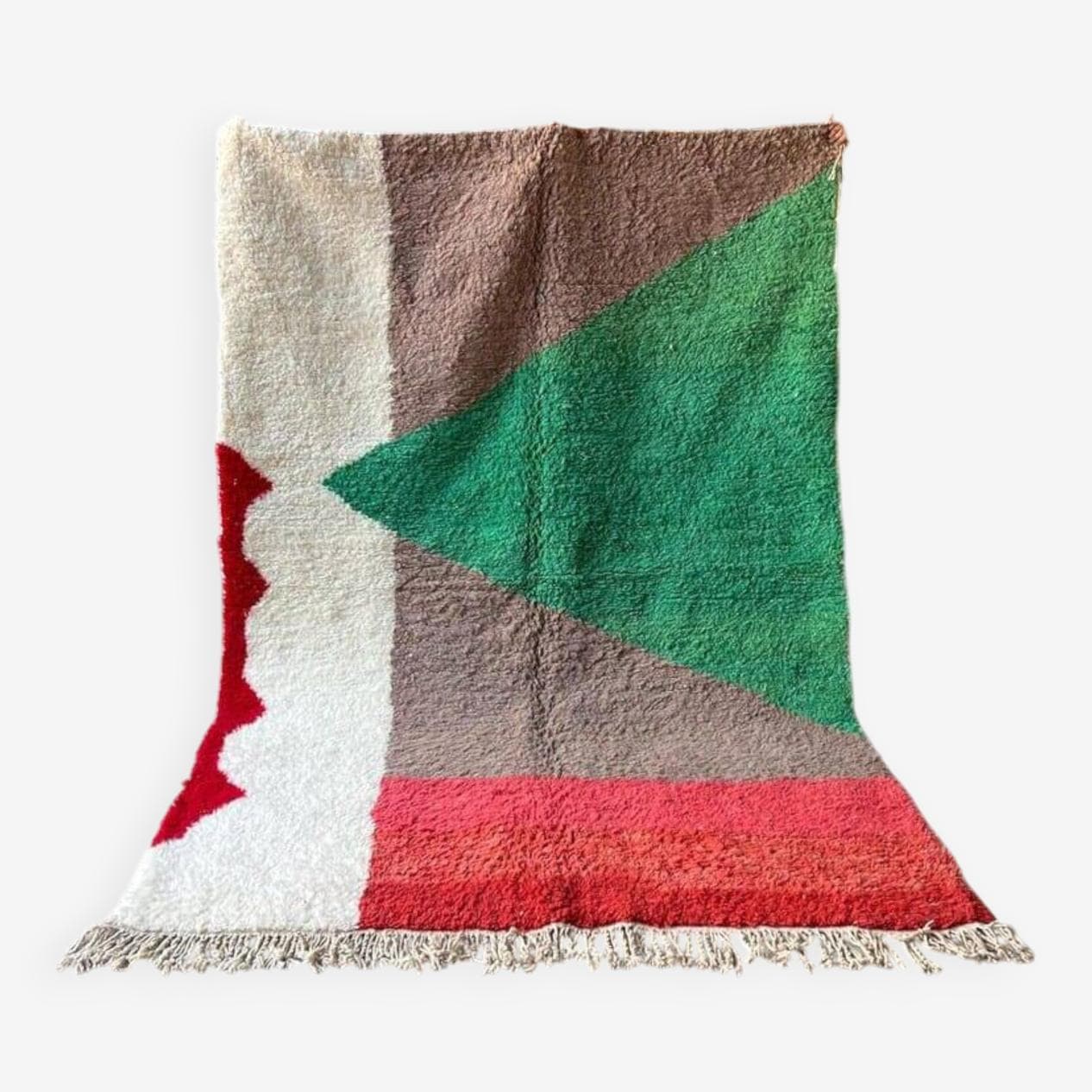 Ręcznie tkany dywan 150x250 cm, wełna, zielony, brązowy, czerwony, kremowy, Maroko - 204461