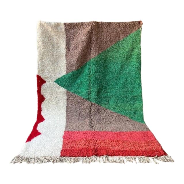 Ręcznie tkany dywan 150x250 cm, wełna, zielony, brązowy, czerwony, kremowy, Maroko - WYMIARY