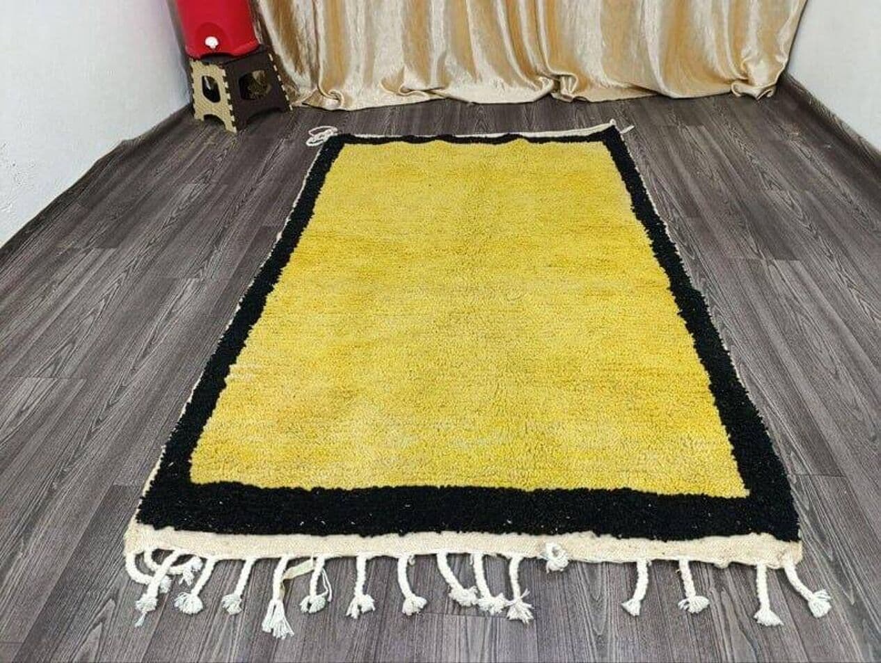 Ręcznie tkany dywan 200x300 cm, wełna, żółty, czarny, Maroko - 204437