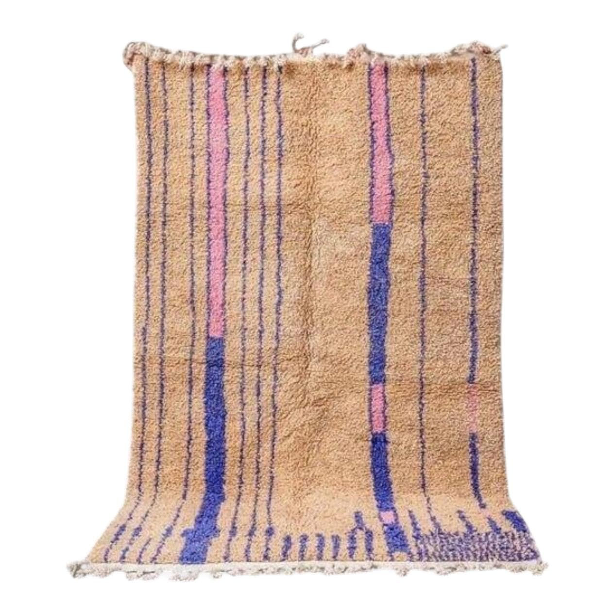Ręcznie tkany dywan 200x300 cm, wełna, beżowy, niebieski, różowy, Maroko