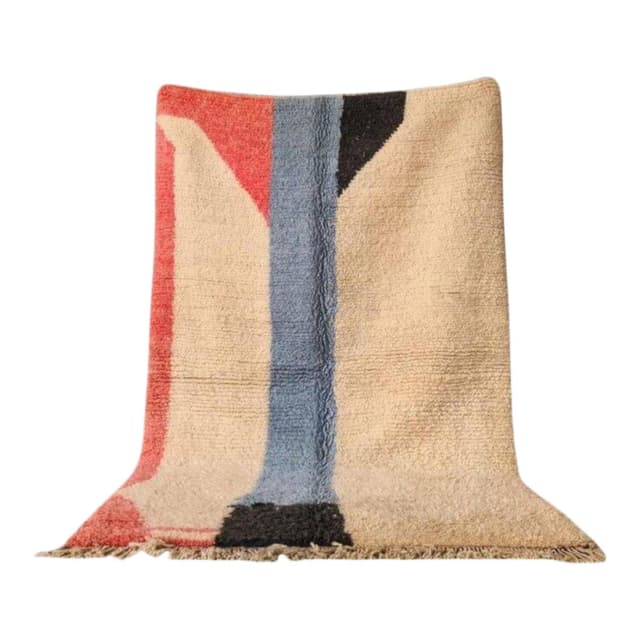 Ręcznie tkany dywan 150x250 cm, wełna, beżowy, czerwony, niebieski, czarny, Maroko - WYMIARY