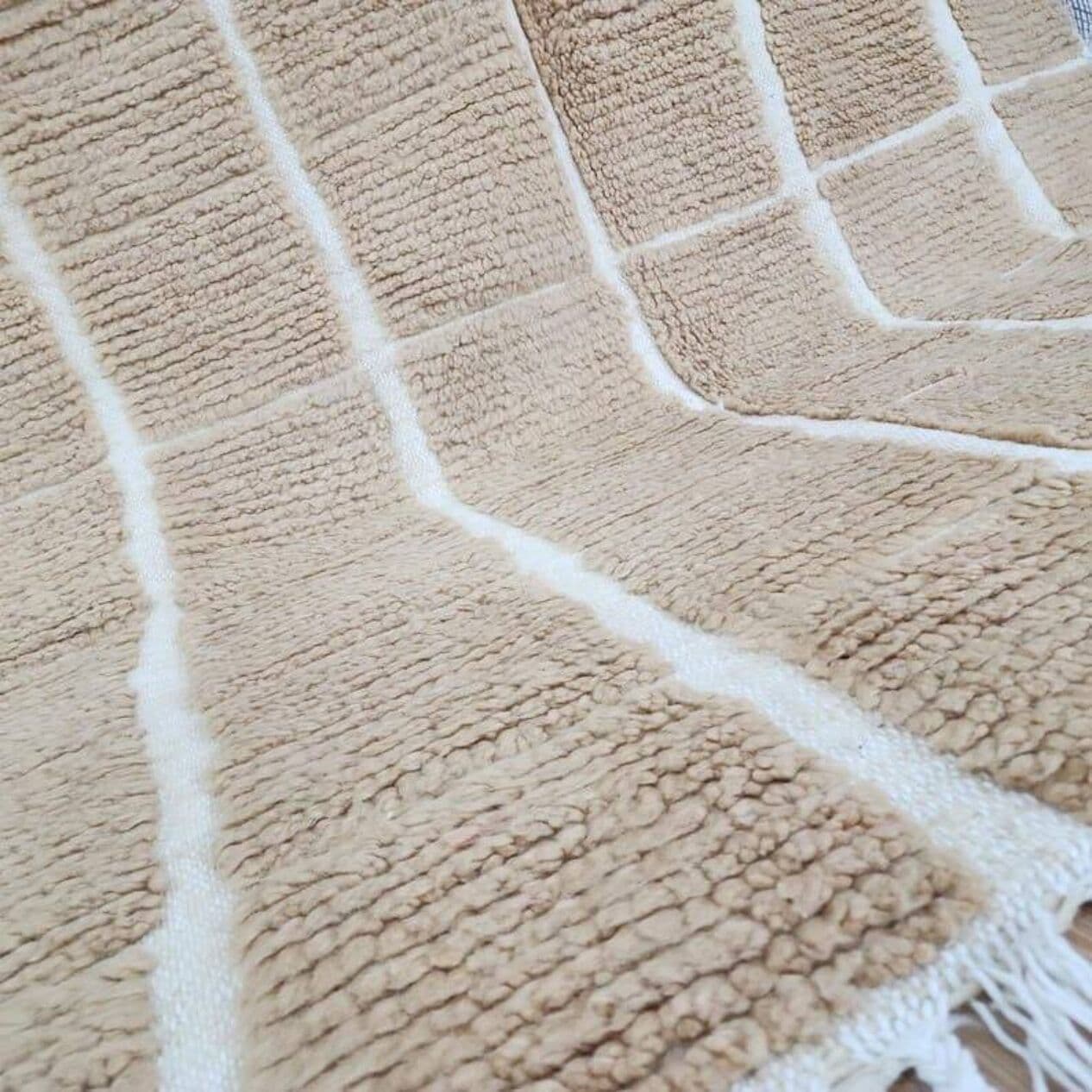 Ręcznie tkany dywan 100x200 cm, wełna, beżowy, Maroko - 204354