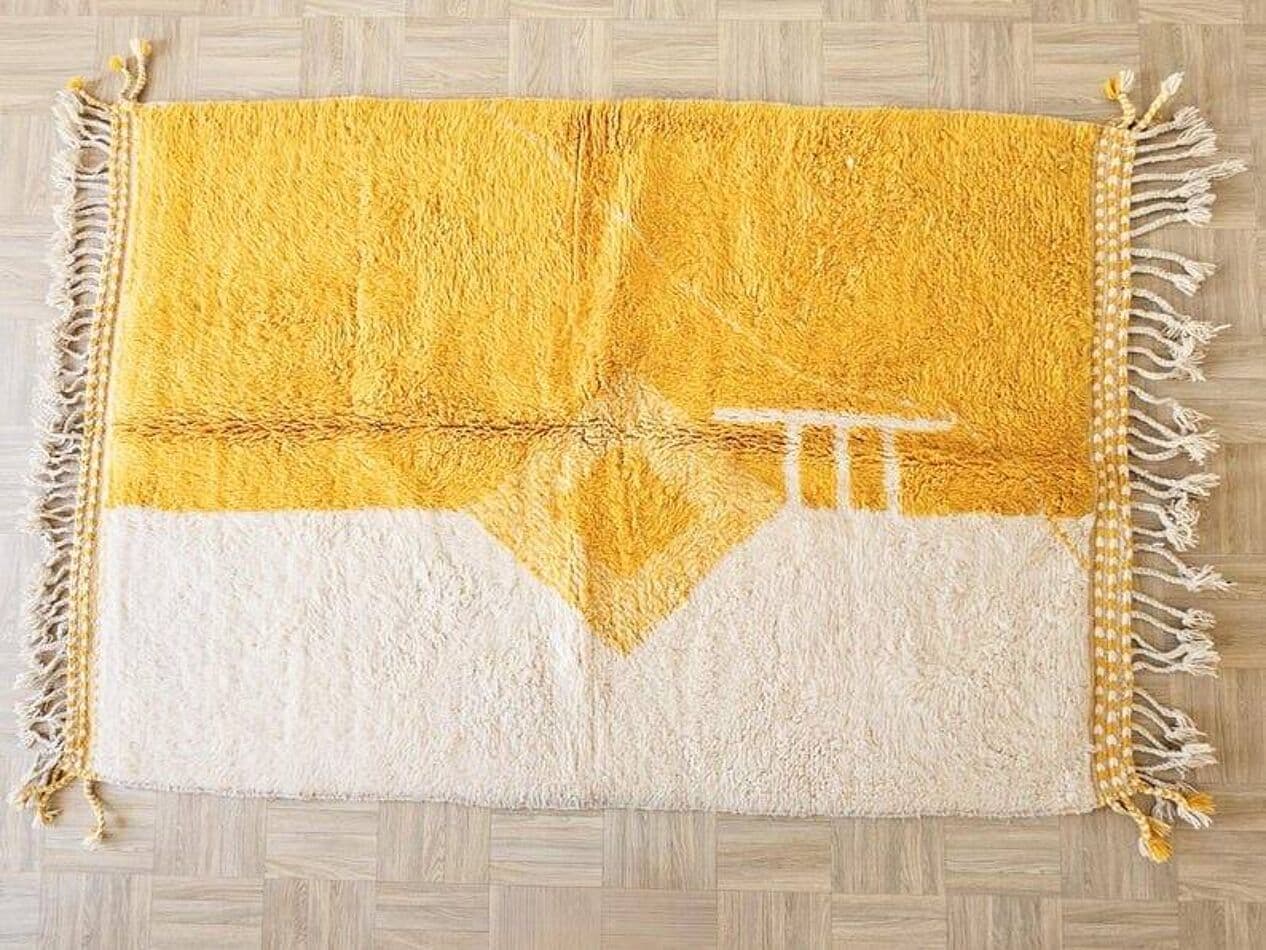 Ręcznie tkany dywan 100x200 cm, wełna, żółty, kremowy, Maroko - 204260