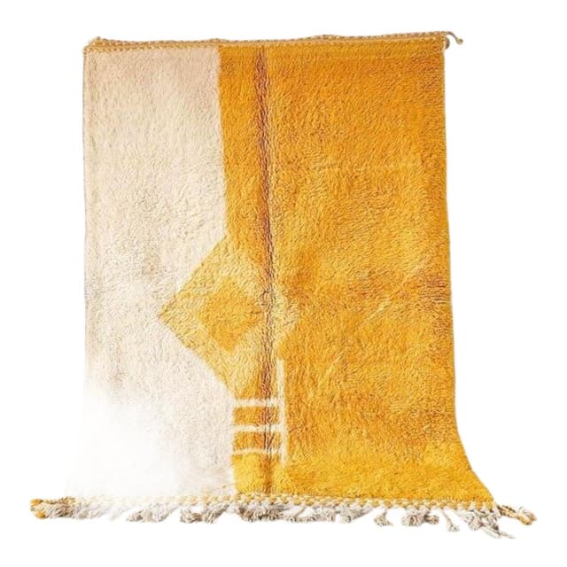 Ręcznie tkany dywan 100x200 cm, wełna, żółty, kremowy, Maroko - WYMIARY