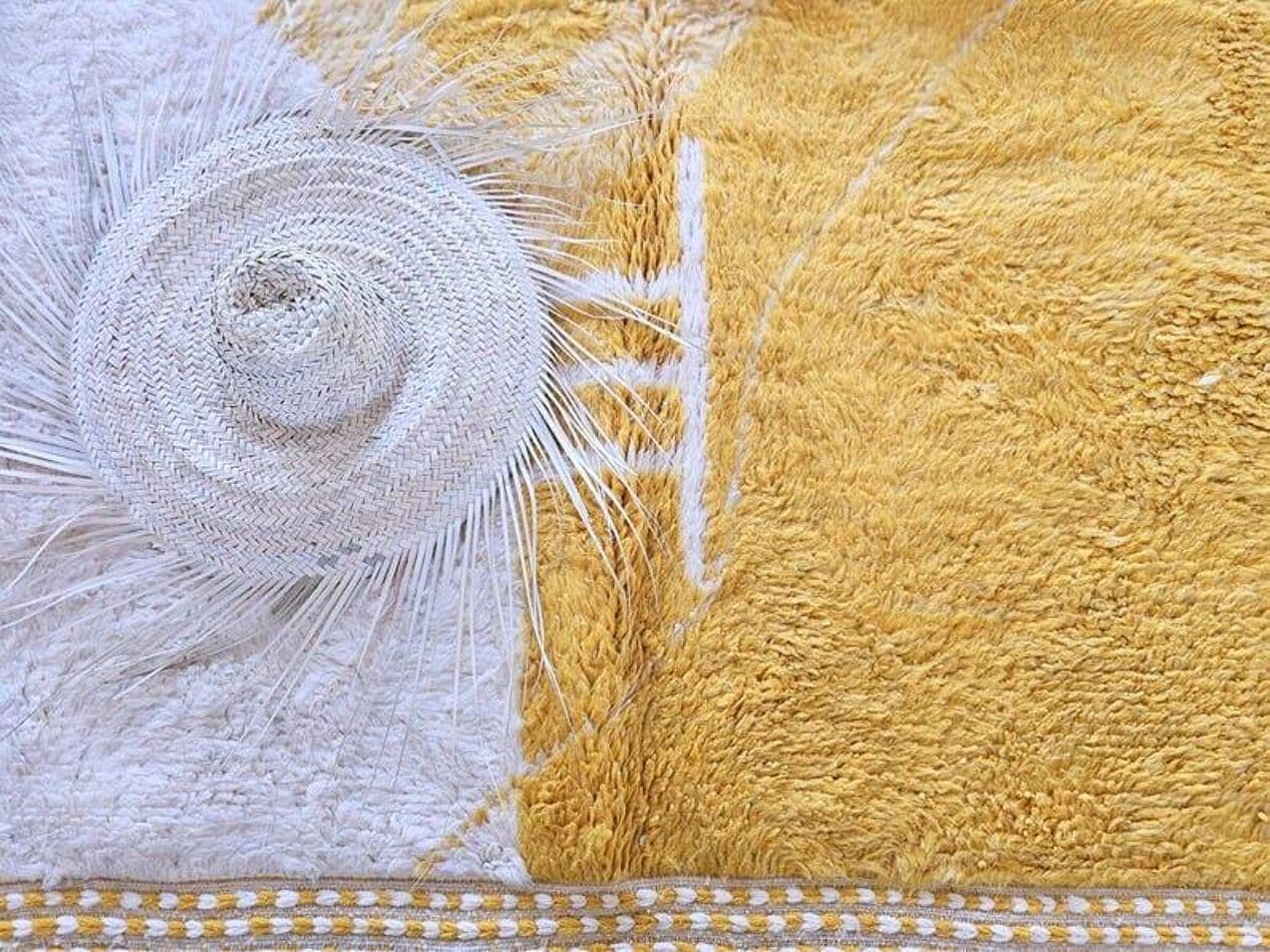 Ręcznie tkany dywan 100x200 cm, wełna, żółty, kremowy, Maroko - 204258