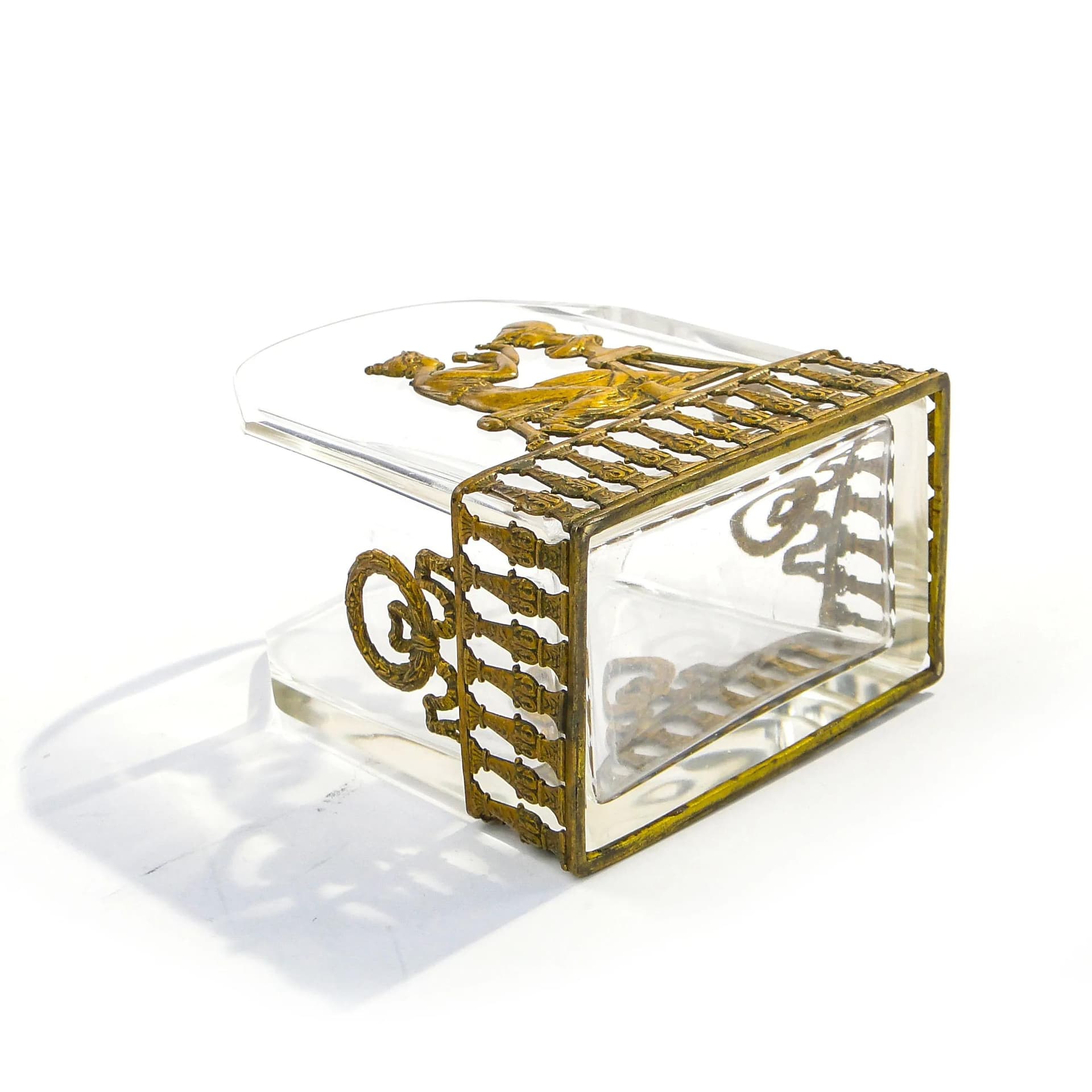 Postument na wizytówki Empire, kryształ przezroczysty, brąz złocony, Francja, XIX wiek - 14719