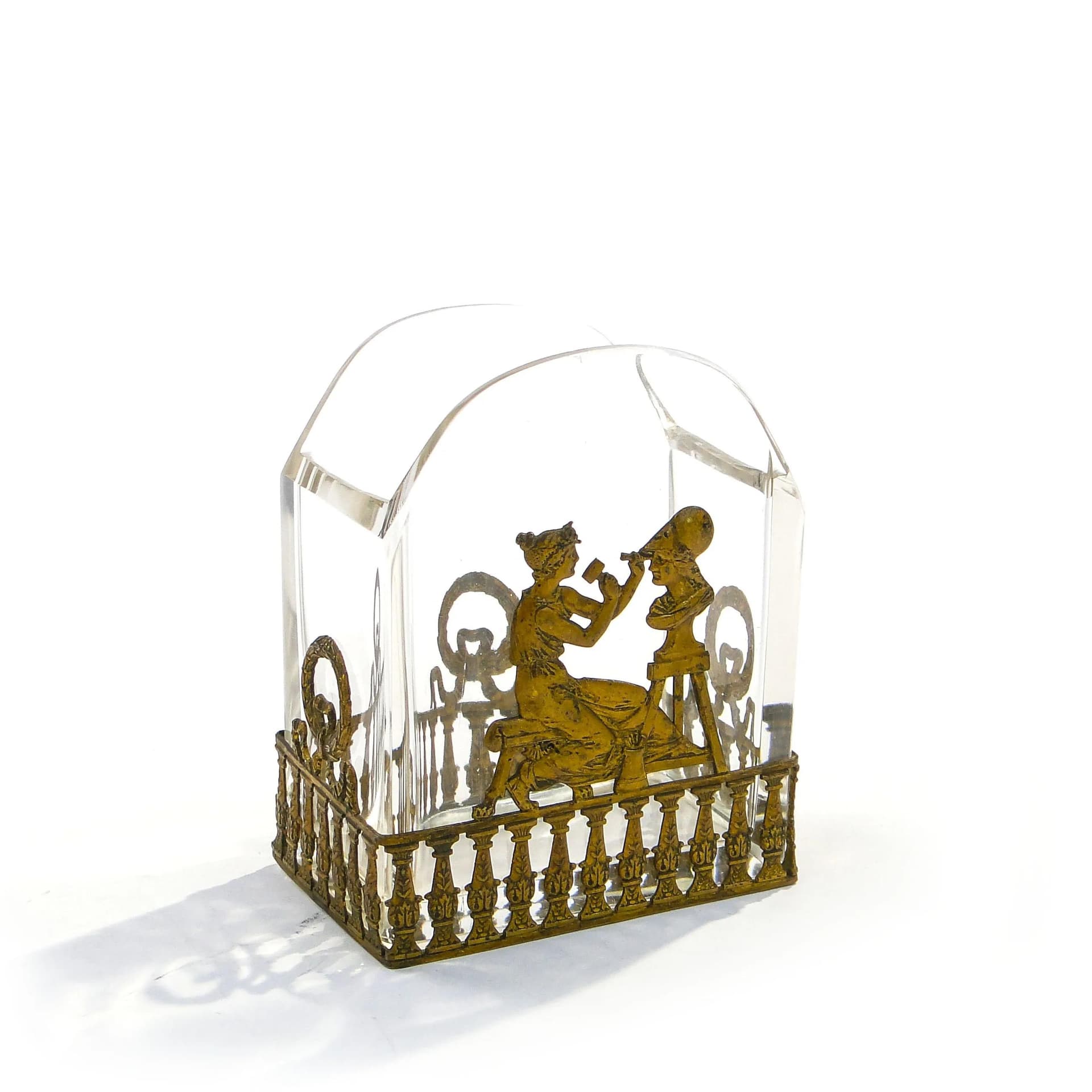 Postument na wizytówki Empire, kryształ przezroczysty, brąz złocony, Francja, XIX wiek - 14717