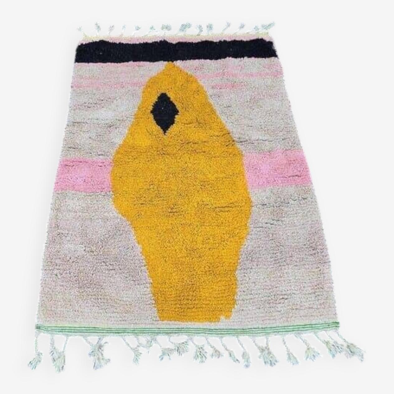 Ręcznie tkany dywan 150x250 cm, wełna, szary, żółty, różowy, czarny, zielony, Maroko - 204142