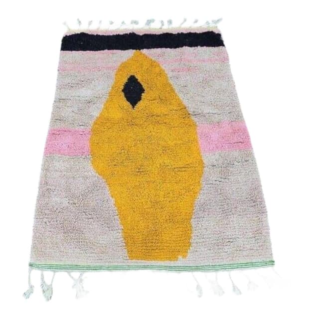 Ręcznie tkany dywan 150x250 cm, wełna, szary, żółty, różowy, czarny, zielony, Maroko - WYMIARY