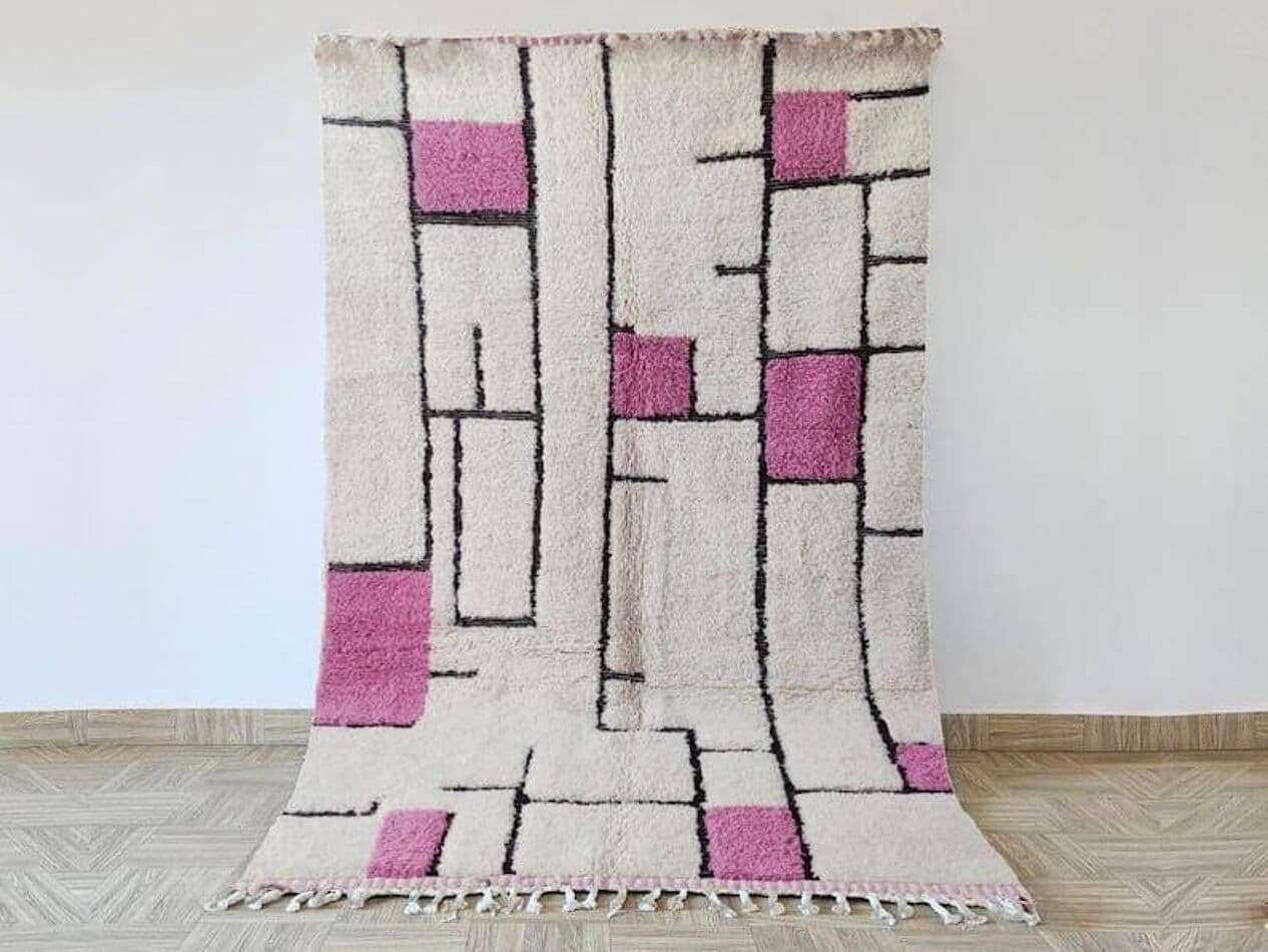 Ręcznie tkany dywan 100x200 cm, wełna, różowy, Maroko - 204103