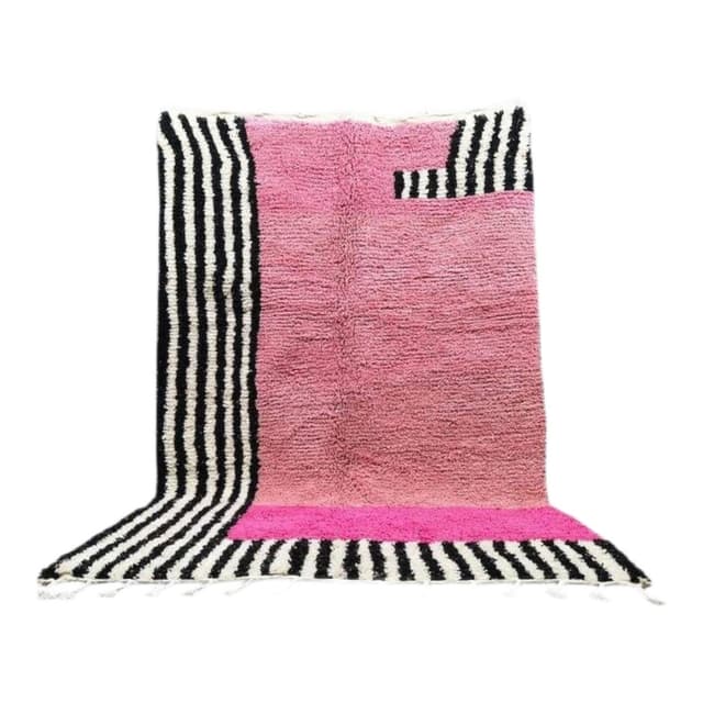 Ręcznie tkany dywan 150x250 cm, wełna, różowy, czarny, biały, Maroko - WYMIARY