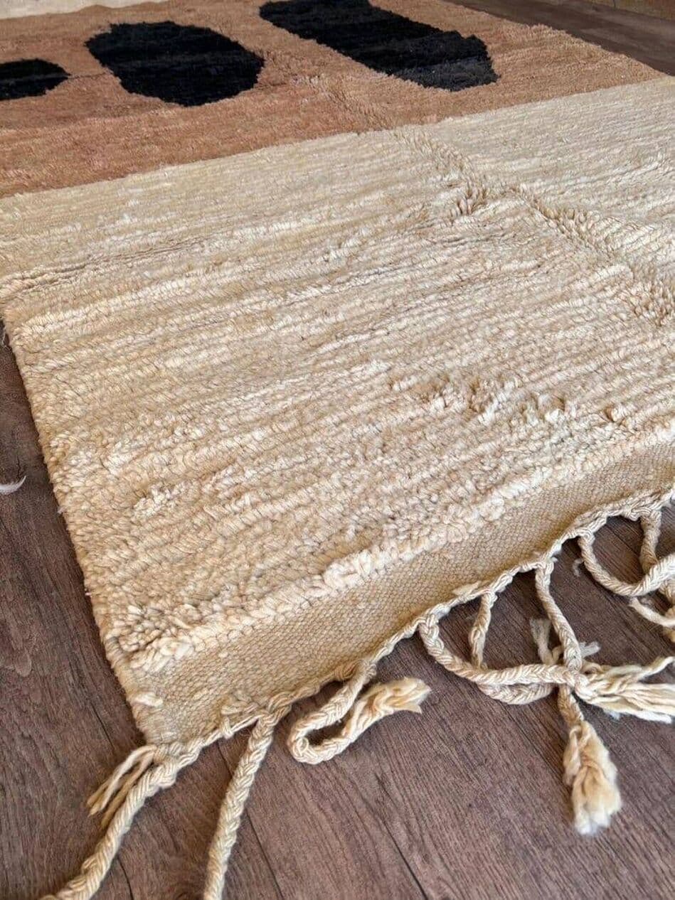 Ręcznie tkany dywan 100x200 cm, wełna, beżowy, brązowy, czarny, Maroko - 204039