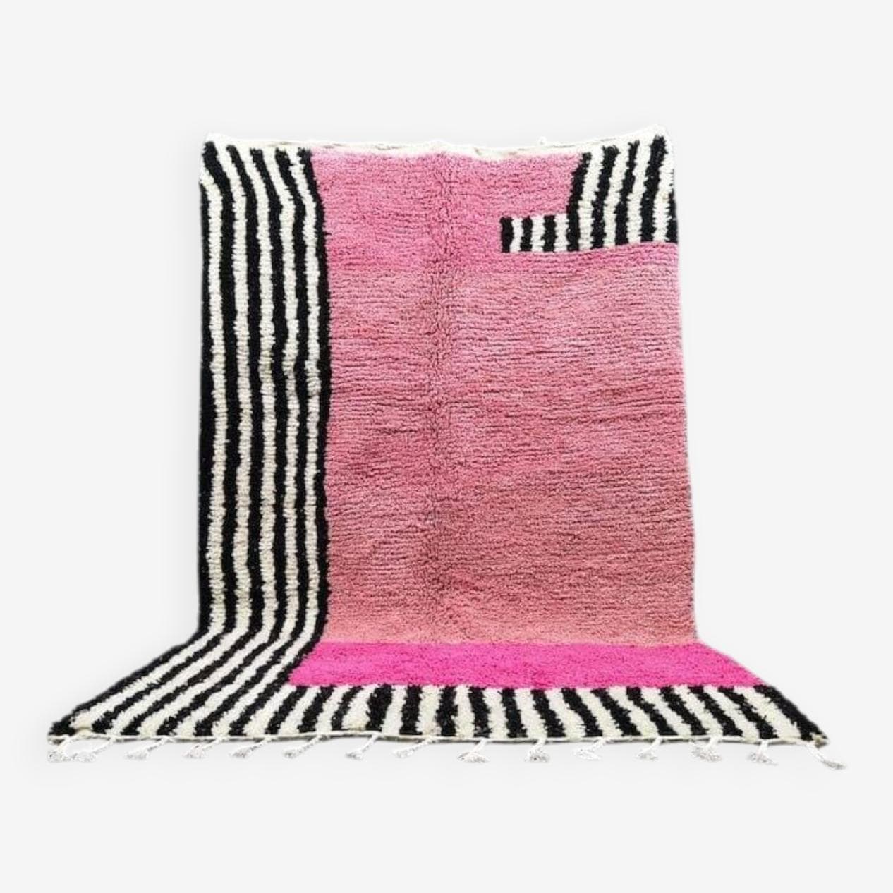 Ręcznie tkany dywan 200x300 cm, wełna, różowy, czarny, kość słoniowa, Maroko - 204029