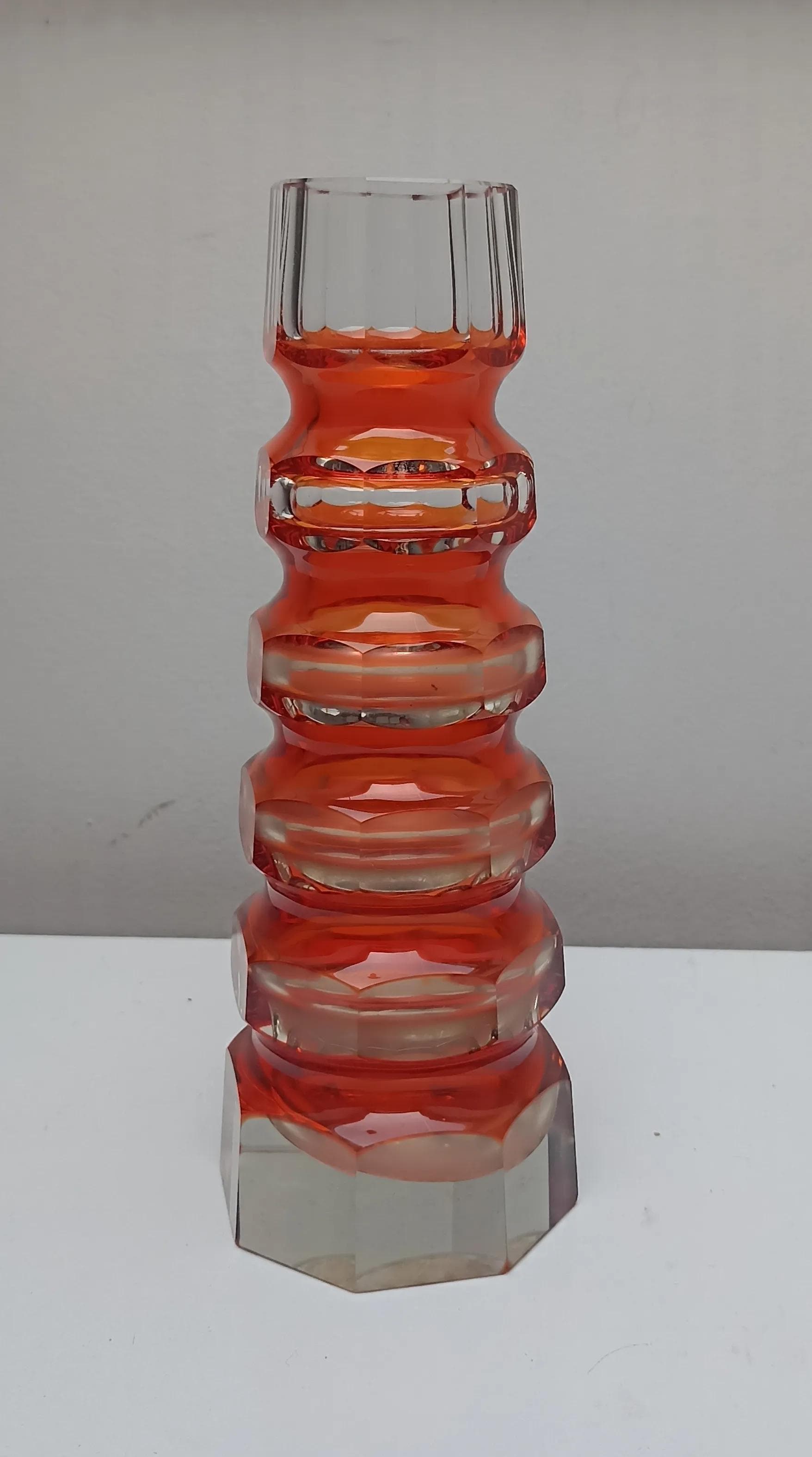 Wazon Art Deco Haida, szkło czerwony, Carl Meltzer, Czechosłowacja, lata 20. - 14898