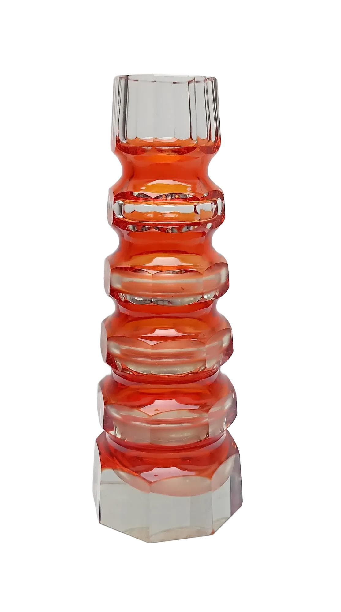 Wazon Art Deco Haida, szkło czerwony, Carl Meltzer, Czechosłowacja, lata 20.