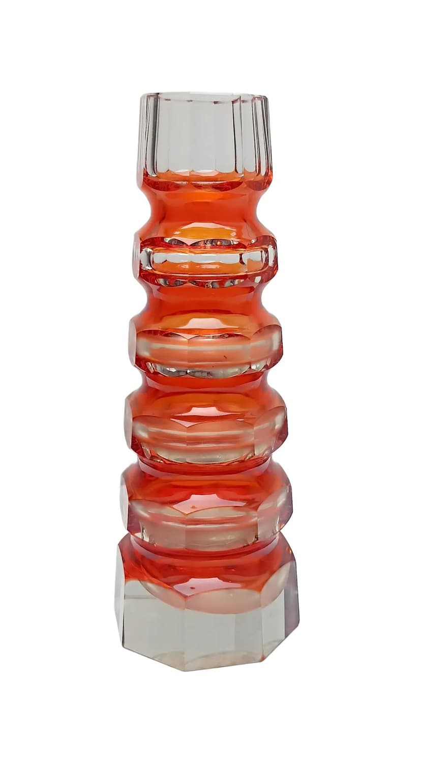 Wazon Art Deco Haida, szkło czerwony, Carl Meltzer, Czechosłowacja, lata 20.