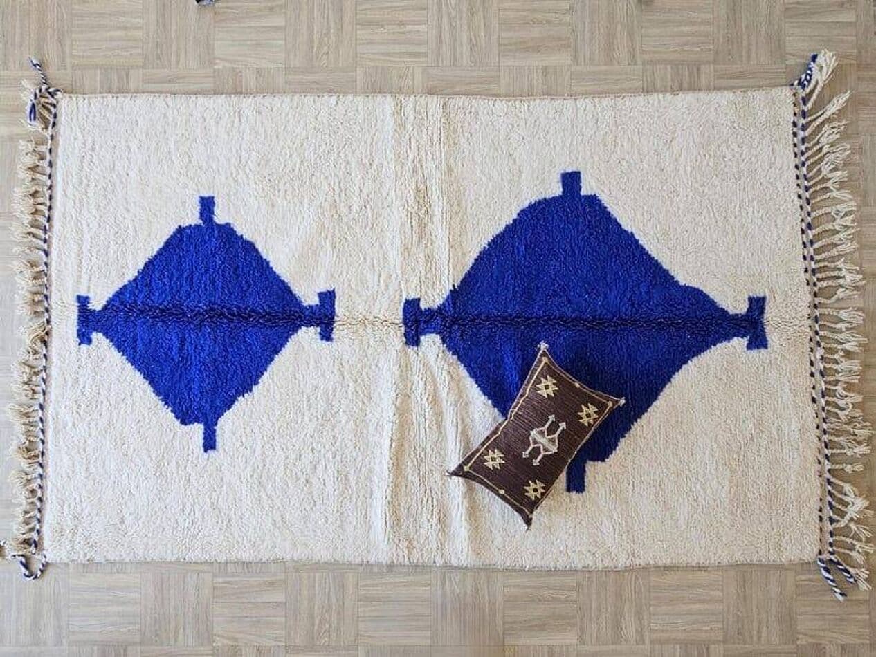 Ręcznie tkany dywan 150x250 cm, wełna, biały, niebieski, Maroko - 203894