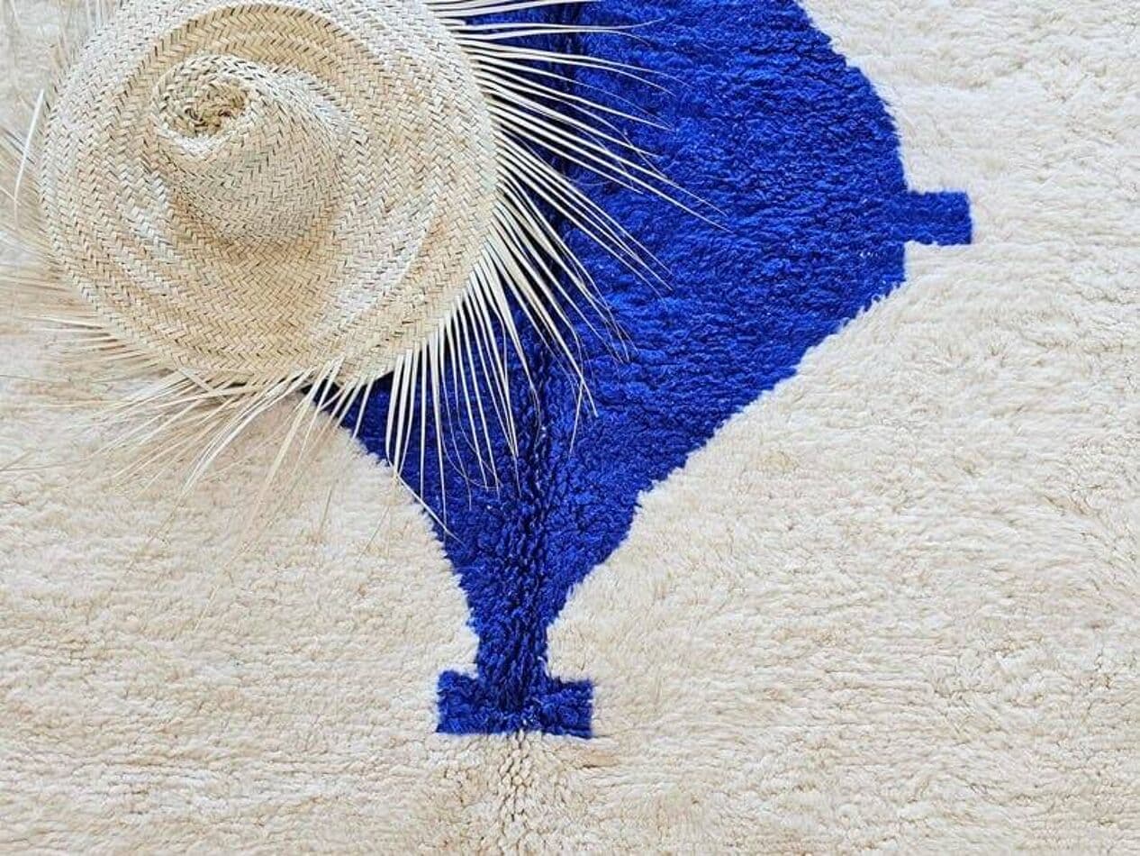 Ręcznie tkany dywan 150x250 cm, wełna, biały, niebieski, Maroko - 203890