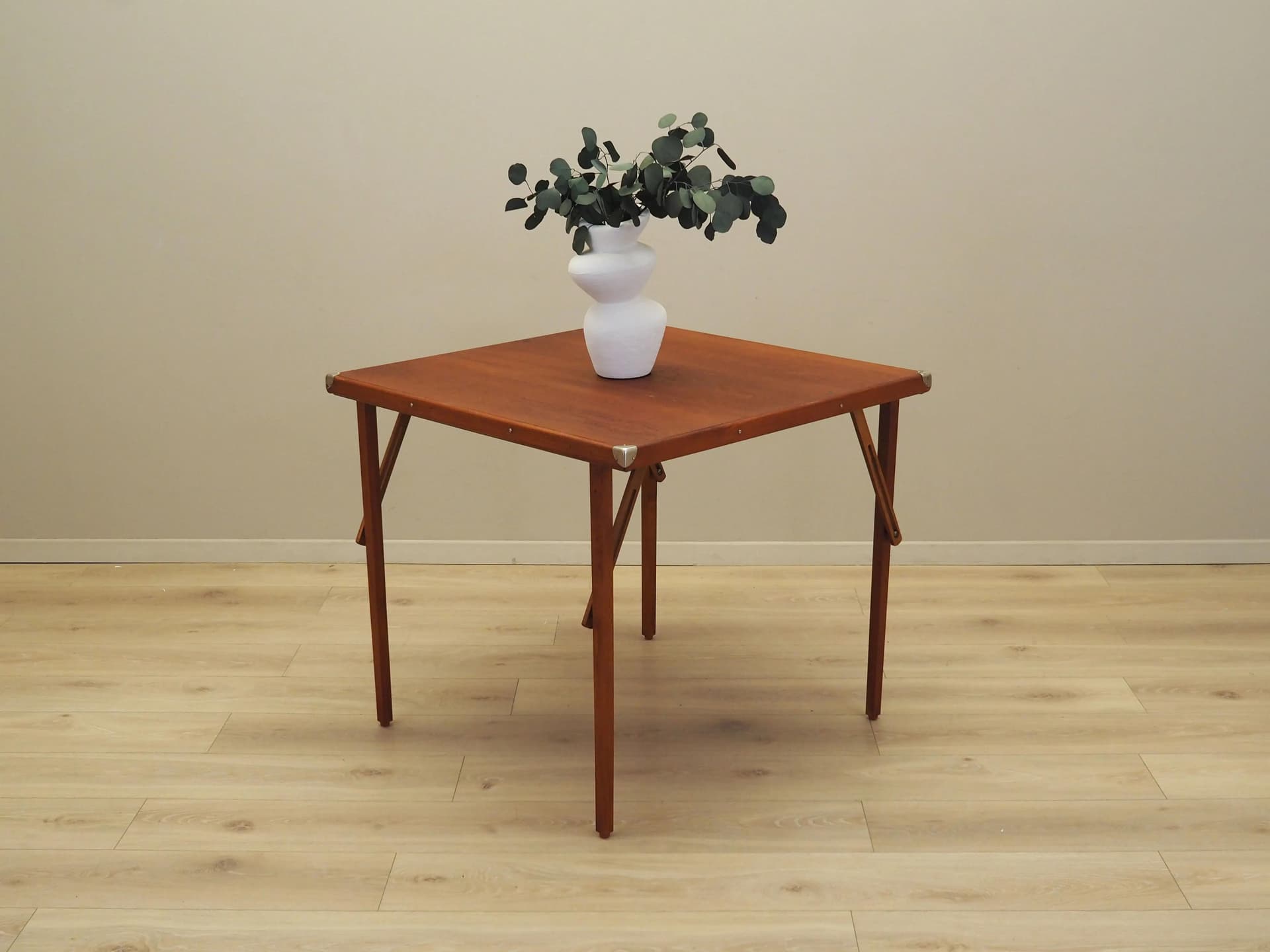 Folding card table, orange teak, Denmark, 1970s - 14788