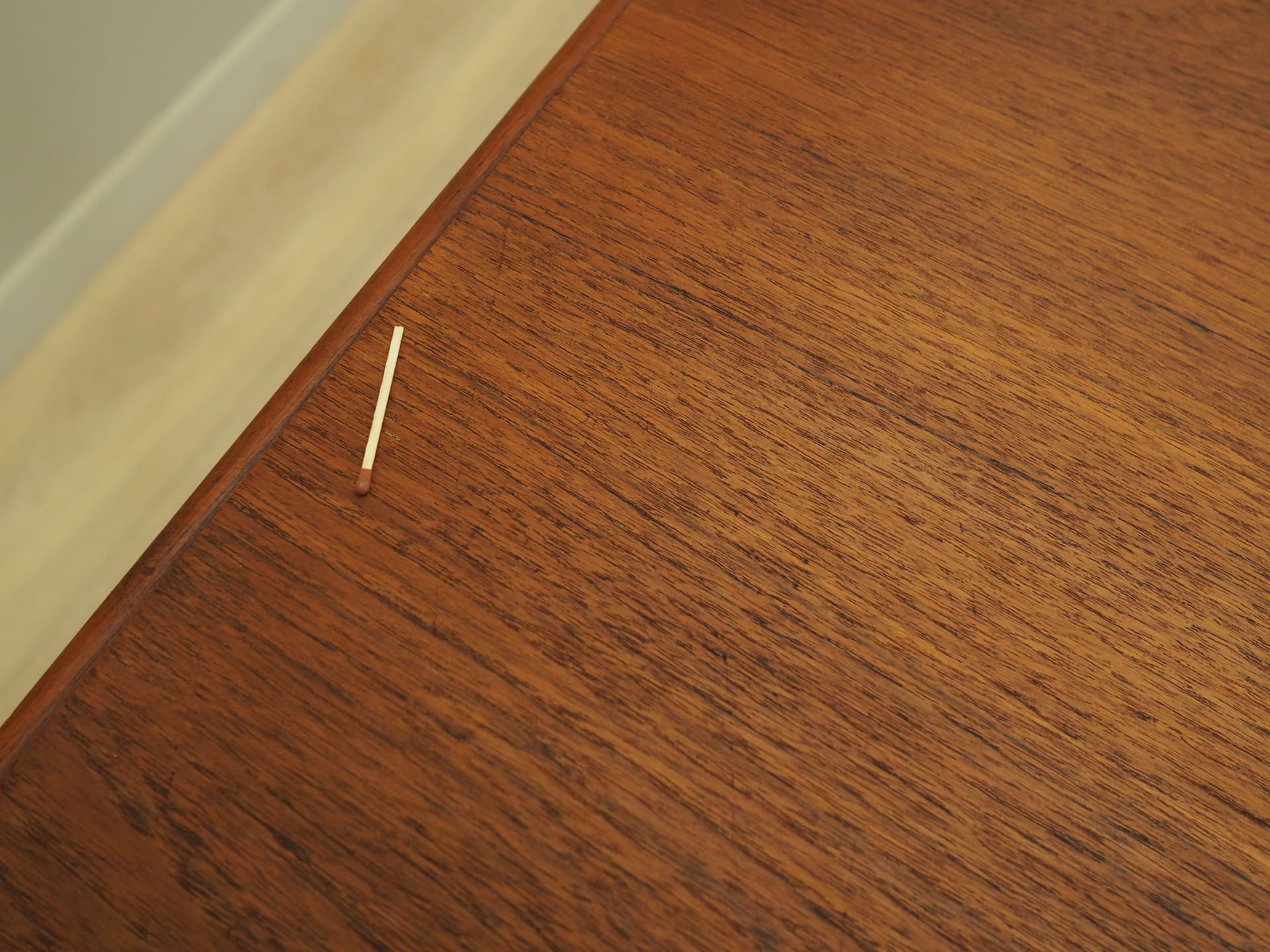 Folding card table, orange teak, Denmark, 1970s - 77221