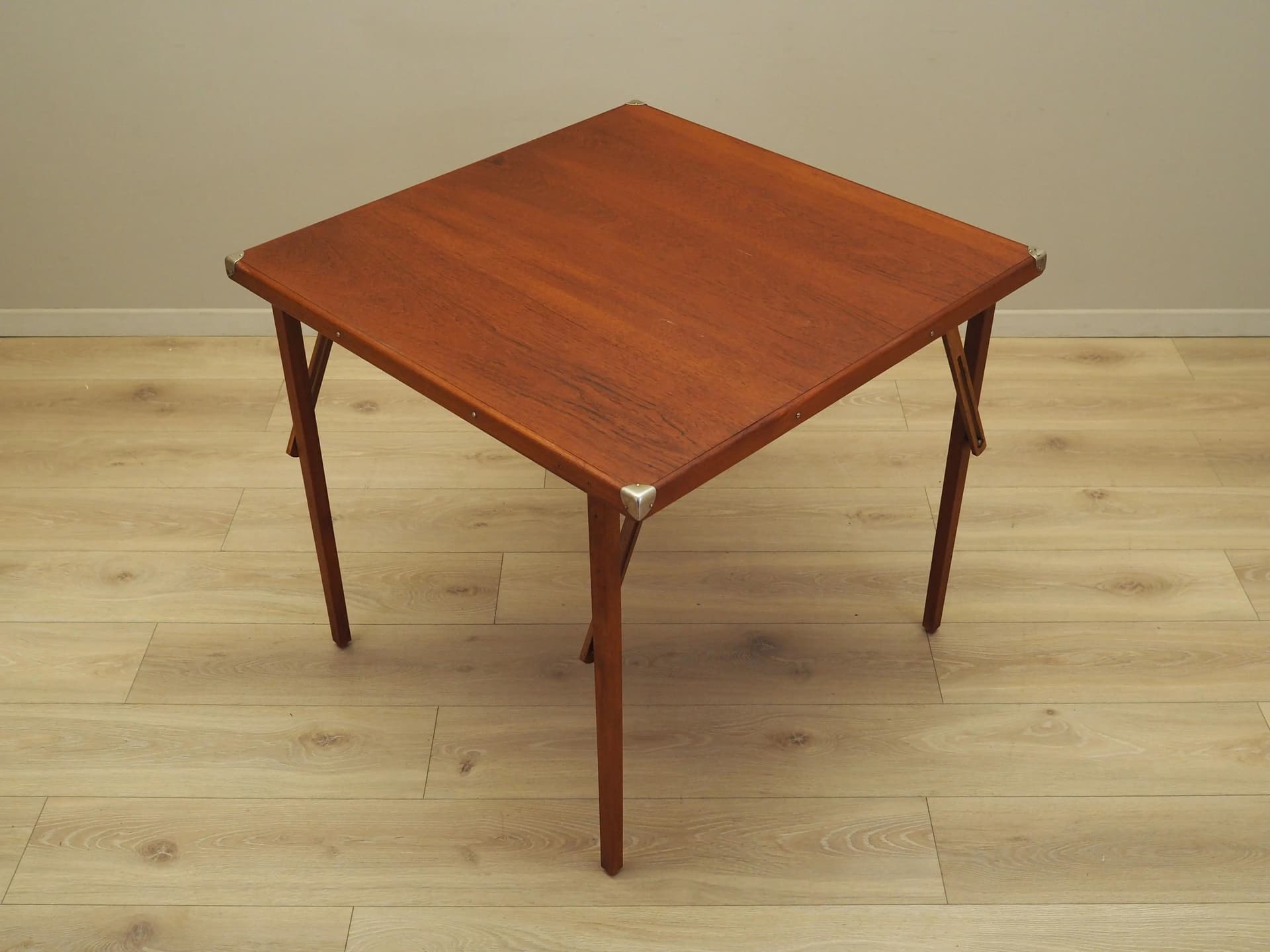 Folding card table, orange teak, Denmark, 1970s - 14789
