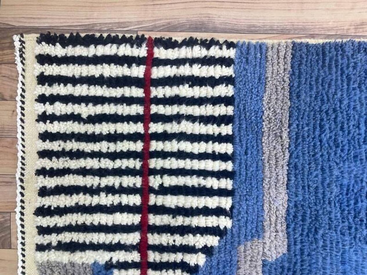 Ręcznie tkany dywan 150x250 cm, wełna, niebieski, czarny, szary, kremowy, Maroko - 203686