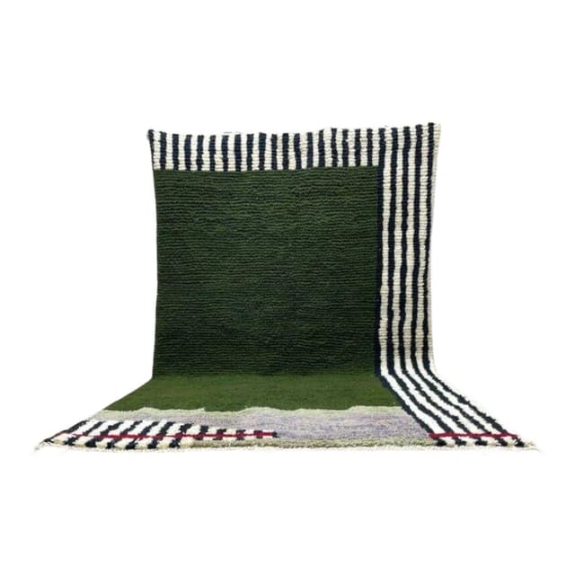 Ręcznie tkany dywan 200x300 cm, wełna, zielony, czarny, kość słoniowa, czerwony, szary, Maroko - WYMIARY