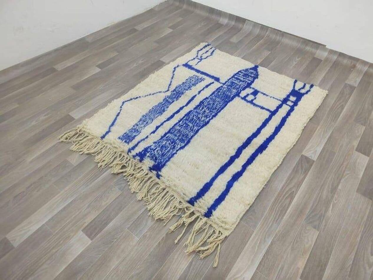 Ręcznie tkany dywan 150x250 cm, wełna, niebieski, Maroko - 207158