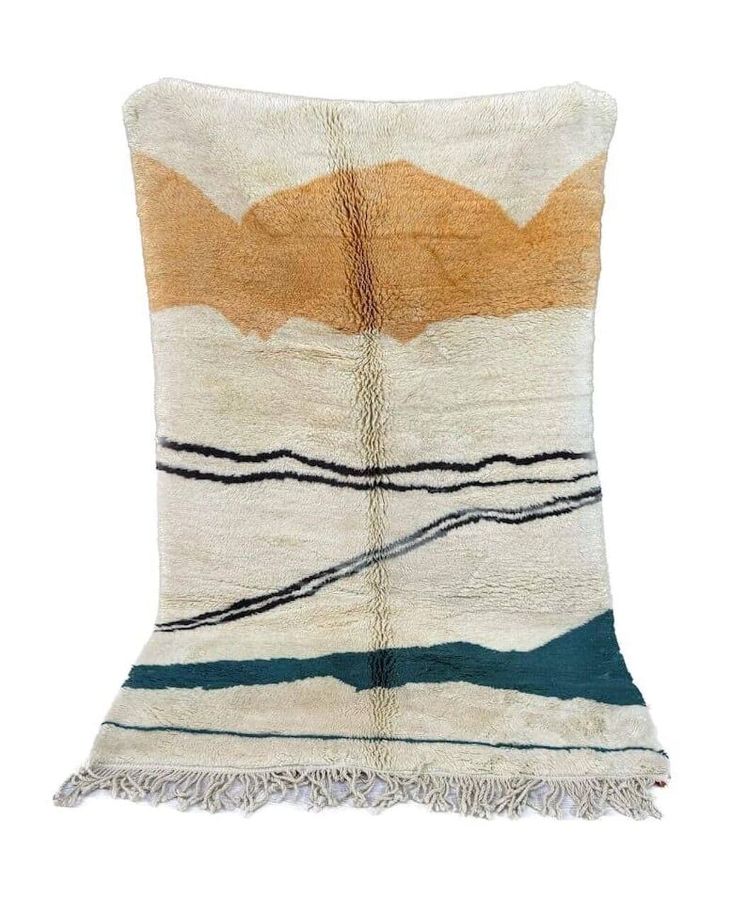 Ręcznie tkany dywan 100x200 cm, wełna, kość słoniowa, pomarańczowy, czarny, niebieski, Maroko - 207017