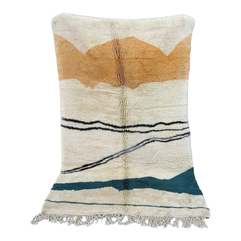 Ręcznie tkany dywan 100x200 cm, wełna, kość słoniowa, pomarańczowy, czarny, niebieski, Maroko