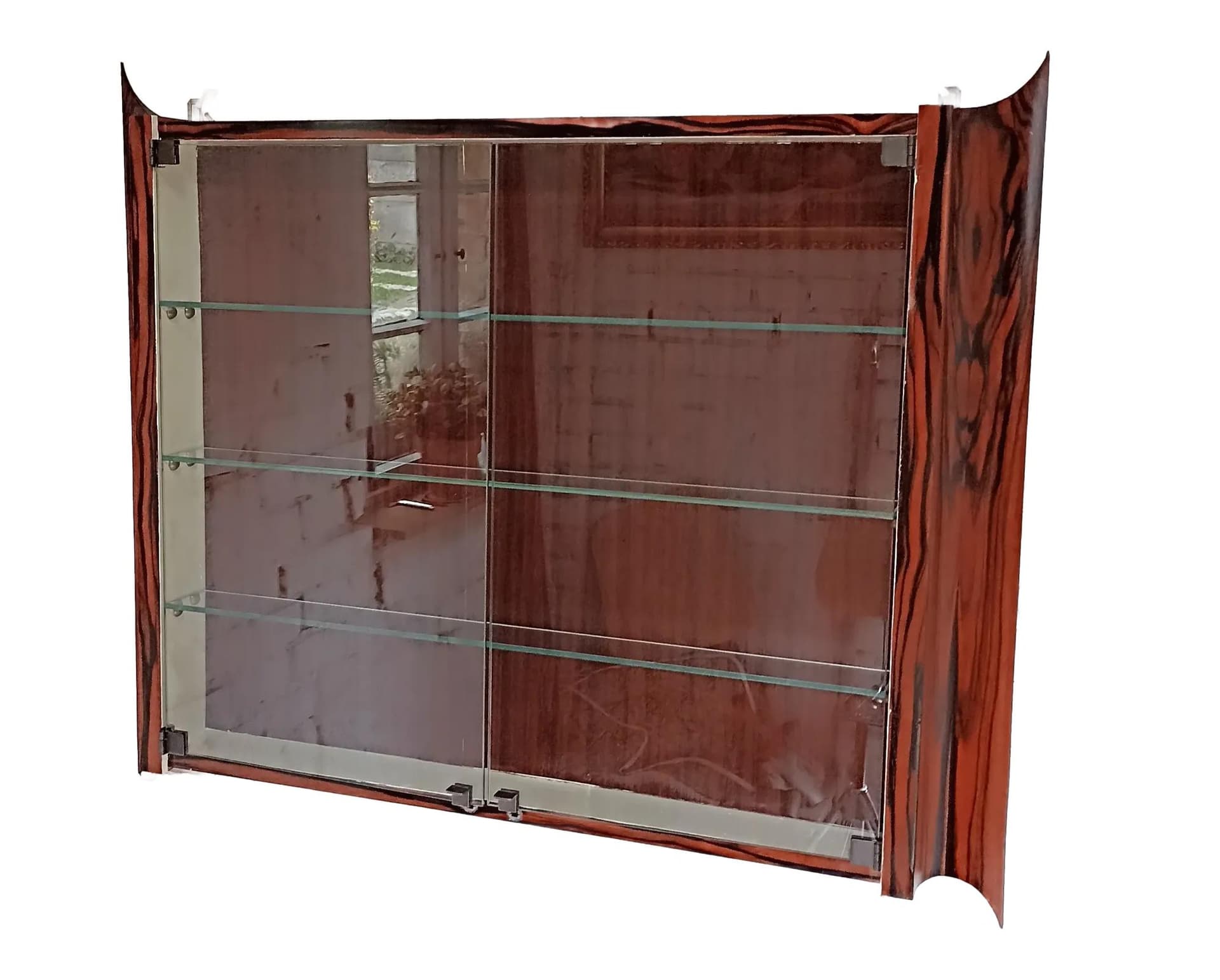 Wall-mounted display cabinet, brown wood, Poland, 1960s.