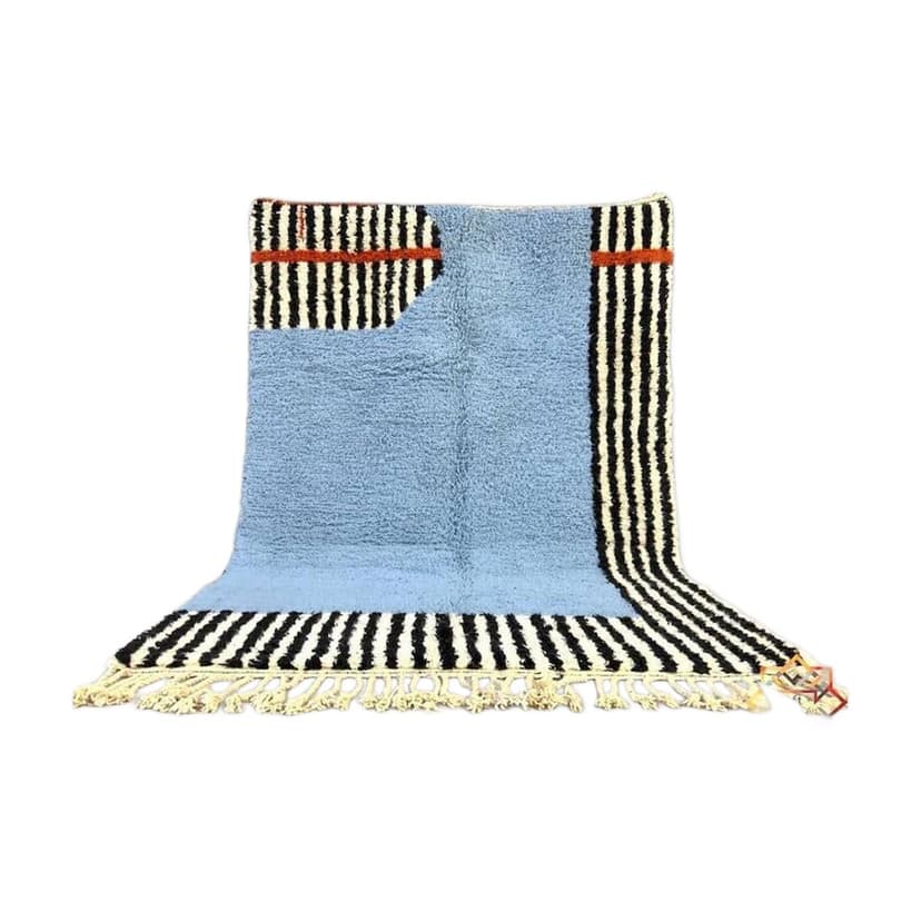 Ręcznie tkany dywan 150x250 cm, wełna, niebieski, czarny, kość słoniowa, pomarańczowy, Maroko