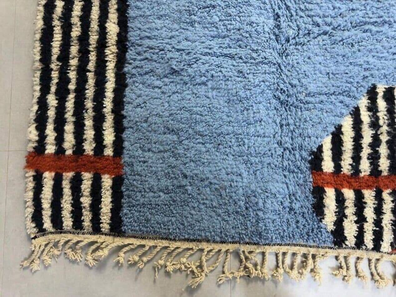 Ręcznie tkany dywan 150x250 cm, wełna, niebieski, czarny, kość słoniowa, pomarańczowy, Maroko - 206860