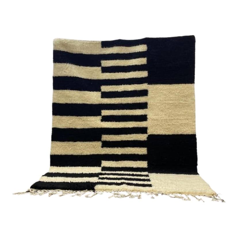 Ręcznie tkany dywan 150x250 cm, wełna, czarny, kość słoniowa, Maroko