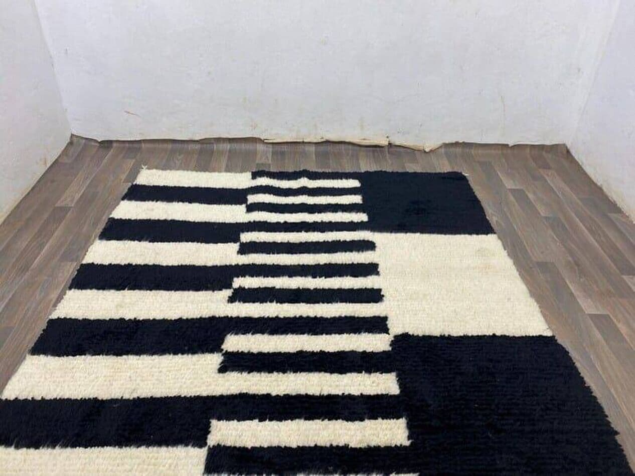 Ręcznie tkany dywan 150x250 cm, wełna, czarny, kość słoniowa, Maroko - 206831