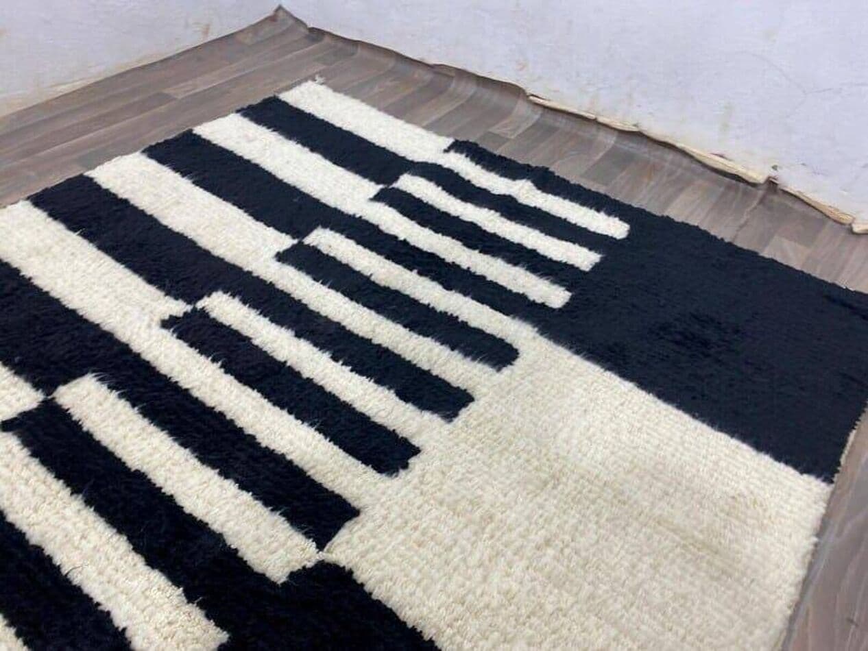 Ręcznie tkany dywan 150x250 cm, wełna, czarny, kość słoniowa, Maroko - 206833